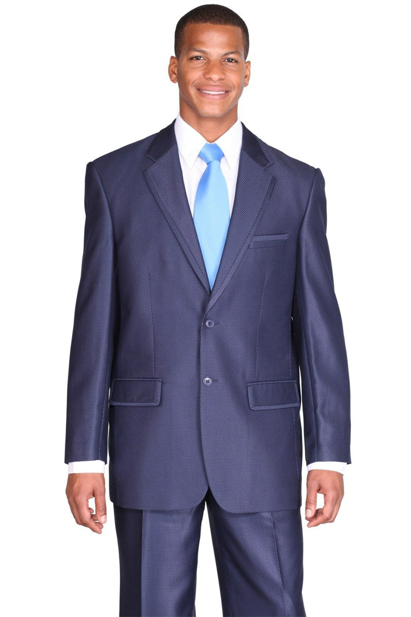 Mens Classic 2 Button Suit with Lapel Trim in Navy