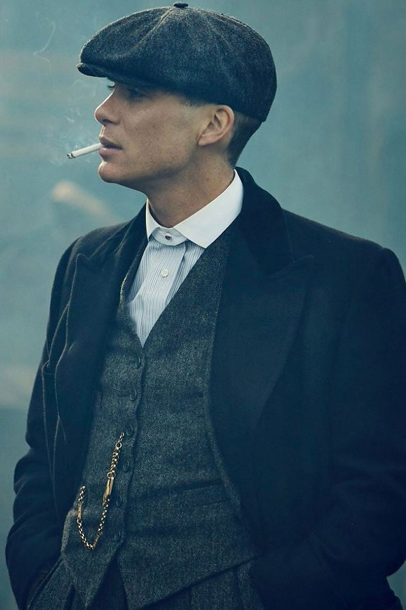 Mens Peaky Blinders Costume Thomas Shelby Suit Overcoat & Hat