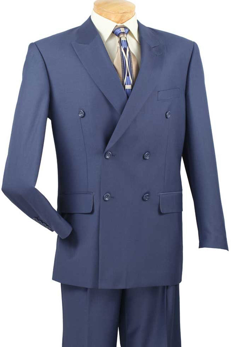 Mens Classic Wool Feel Double Breasted Suit in Blue