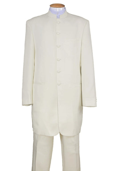 Mens 6 Button Long Mandarin Banded Collar Suit in Cream 1 6905H-Cream-38R  - from alligatorwarehouse.com
