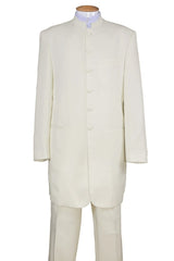 Mens 6 Button Long Mandarin Banded Collar Suit in Cream