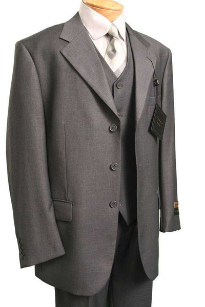 Mens 3 Button Vested Basic Wool Feel Suit in Heather Grey 1 SO13TR-3_HEATHERGRAY_40S  - from alligatorwarehouse.com