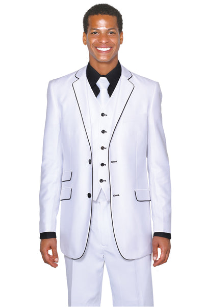 Mens 2 Button Vested Sharkskin Suit with Contrast Trim in White 1 5702V1-White-38R  - from alligatorwarehouse.com
