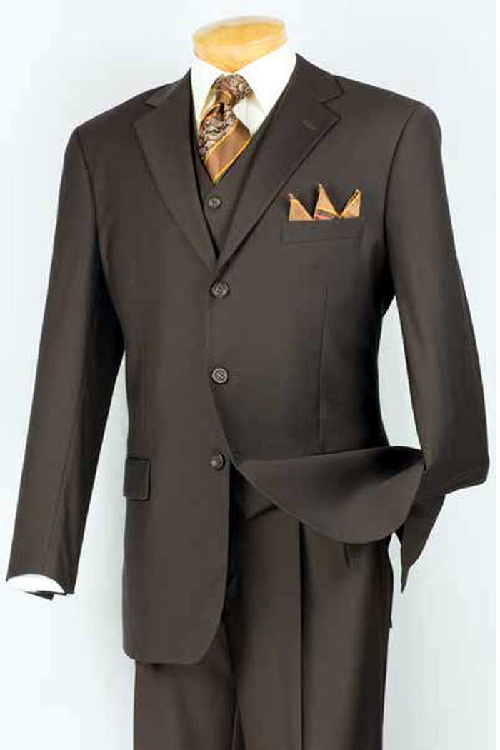 Mens Classic 3 Button Vested Dress Suit in Brown