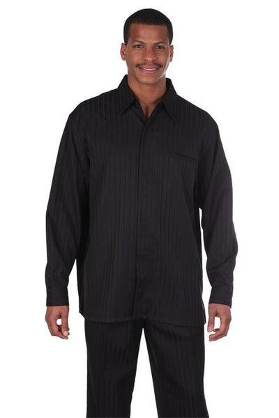 Mens Tone on Tone Pinstripe Leisure Set Walking Suit in Black 1 M2752-Black-S  - from alligatorwarehouse.com