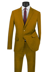 Mens Basic 2 Button Classic Fit Poplin Suit in Khaki