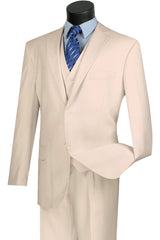 Mens Classic Fit Flat Front Vested Suit in Ivory