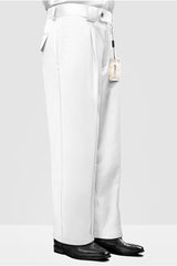 Mens Italian Wool Wide Leg Dress Pants in White