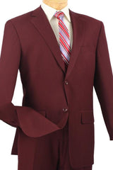 Mens 2 Button Modern Fit Texured Weave Suit in Burgundy