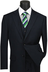 Mens Classic Vested Pinstripe Suit in Navy