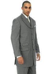 Mens Vested 5 Button Wide Notch Lapel Suit in Grey