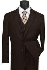 Mens Classic Vested Pinstripe Suit in Brown