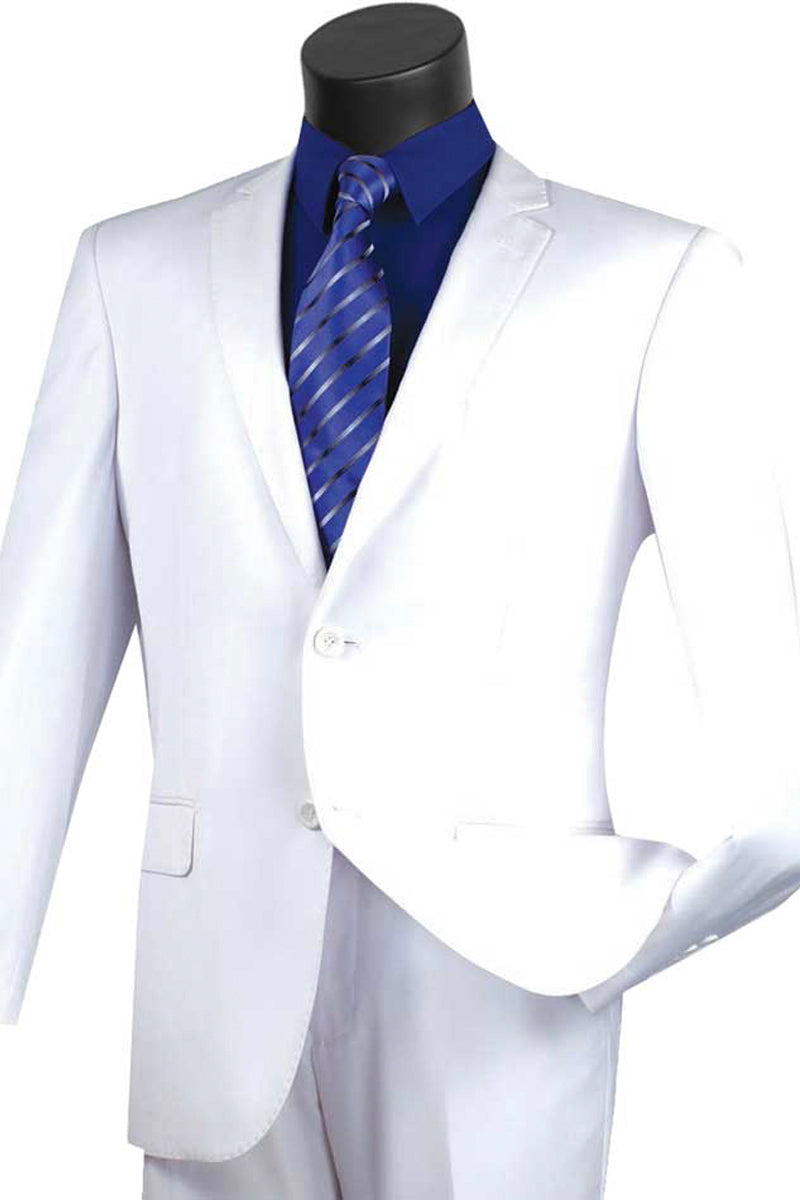 Mens 2 Button Wool Feel Slim Fit Suit in White