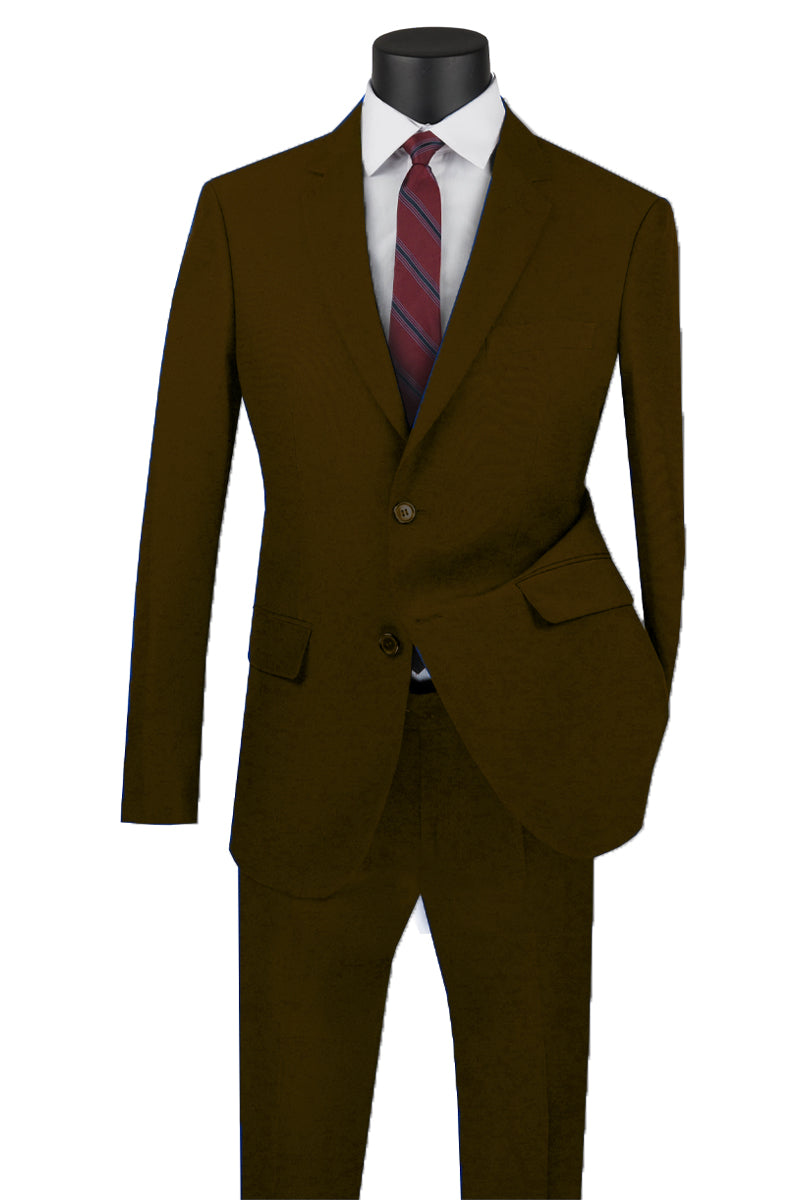 Mens Basic 2 Button Classic Fit Poplin Suit in Brown