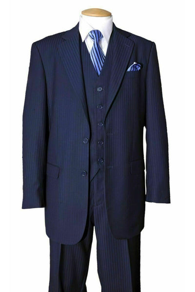Mens Classic 2 Button Vested Ton on Ton Suit in Navy 1 5702V3 -Navy-38R  - from alligatorwarehouse.com
