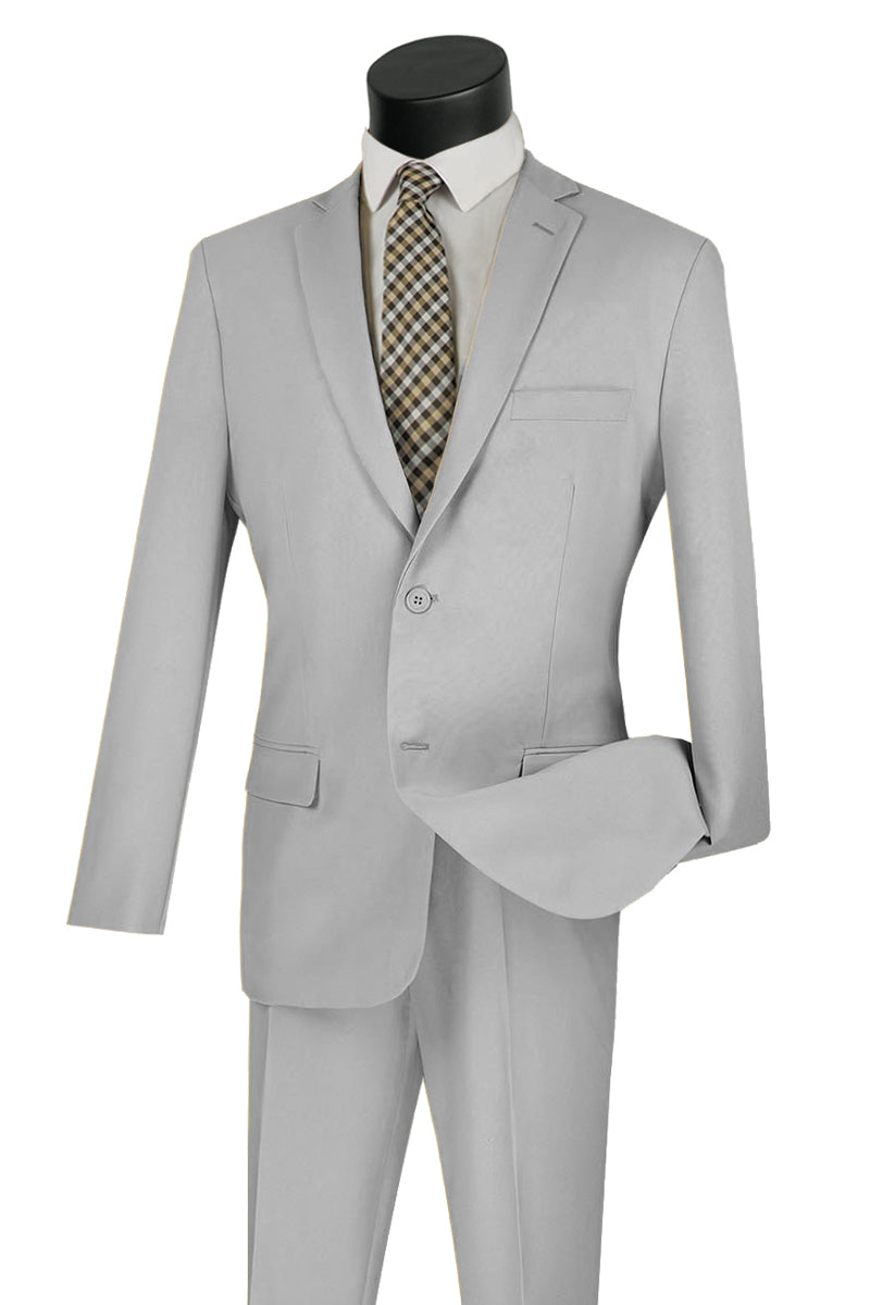 Mens Basic 2 Button Classic Fit Poplin Suit in Grey