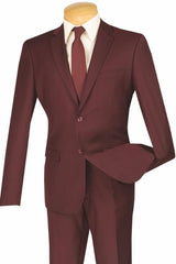 Mens 2 Button Wool Feel Slim Fit Suit in Burgundy