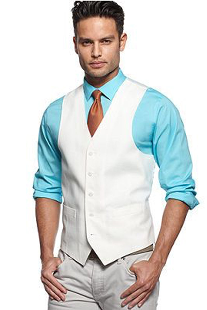 Mens Classic 5 Button Suit Vest in White