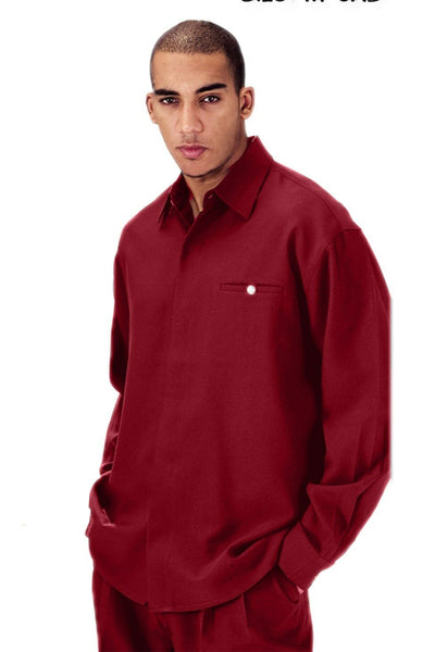 Mens Casual Long Sleeve French Front Leisure Set in Burgundy 1 L2612-Burgundy-S  - from alligatorwarehouse.com