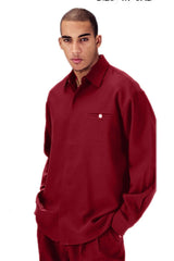 Mens Casual Long Sleeve French Front Leisure Set in Burgundy