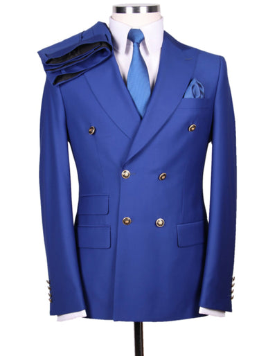 Designer Mens Double Breasted Gold Button Suit in Cobalt Blue 1   - from alligatorwarehouse.com