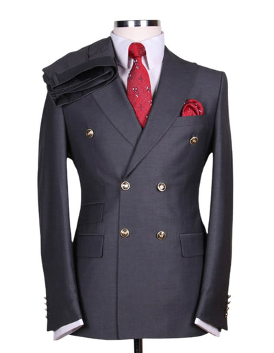 Designer Mens Double Breasted Gold Button Suit in Charcoal 1   - from alligatorwarehouse.com