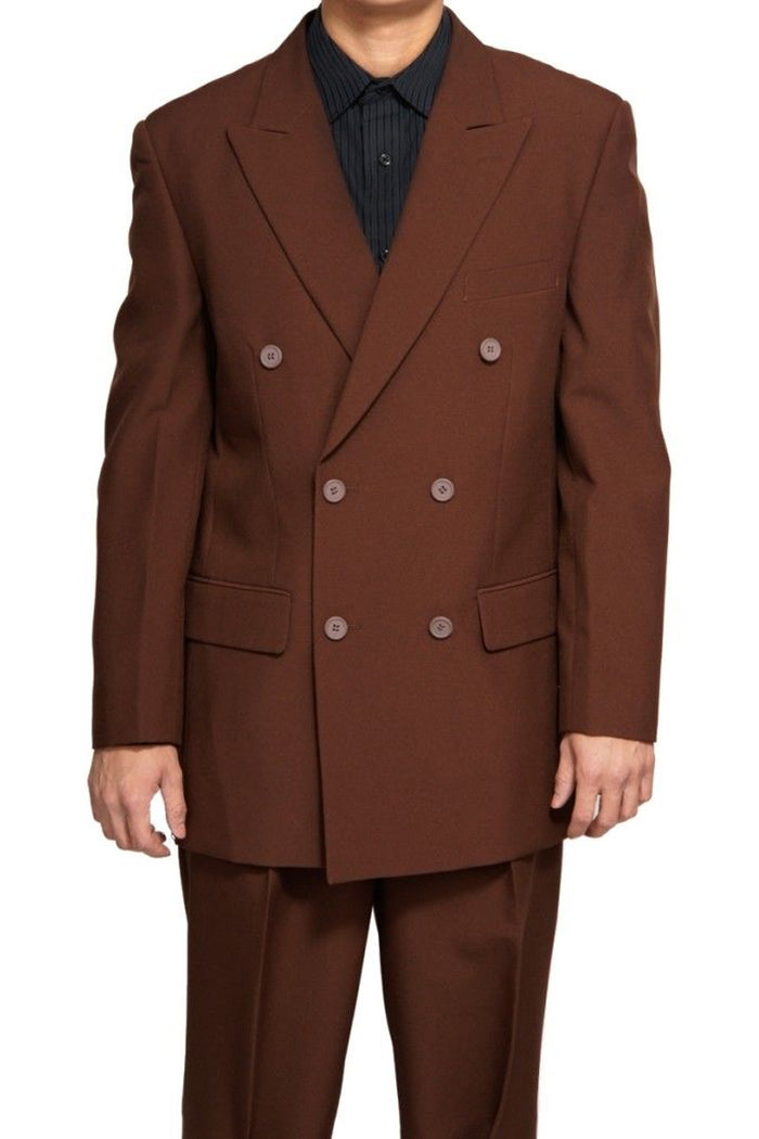 Mens Classic Rayon Fabric Double Breasted Suit in Brown