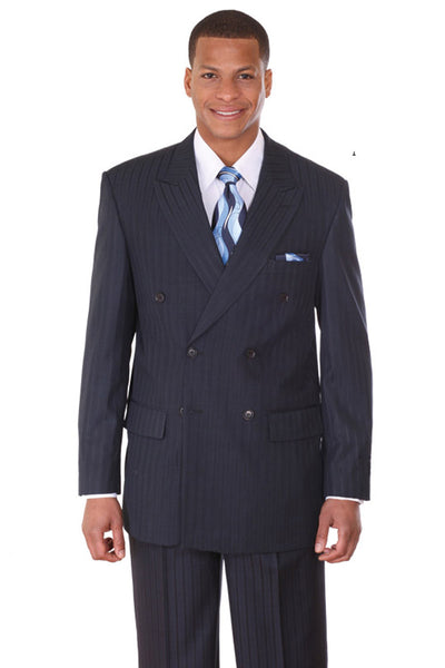 Mens Double Breasted Ton on Ton Stripe Suit in Navy 1 5901B-Navy-38R  - from alligatorwarehouse.com