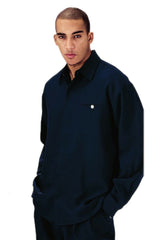 Mens Casual Long Sleeve French Front Leisure Set in Navy