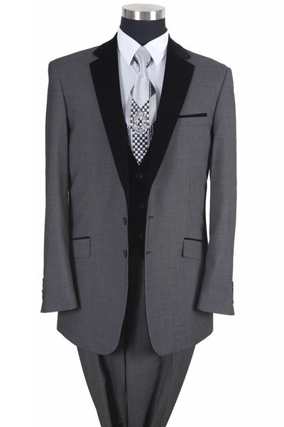 Mens Vested 2 Button Suit with Black Velvet Collar and Vest in Grey 1 57024-Grey-38R  - from alligatorwarehouse.com