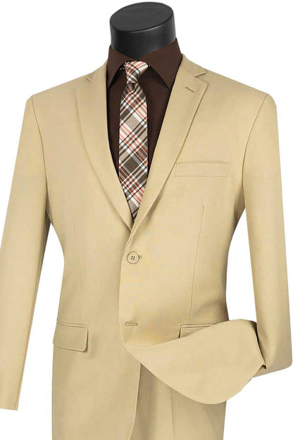 Mens 2 Button Slim Fit Rayon Fabric Suit in Beige