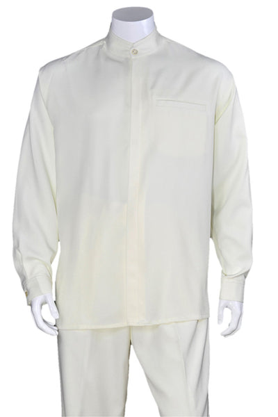 Mens Long Sleeve Mandarin Collar Casual Leisure Set in Cream 1 M2826-Cream-S  - from alligatorwarehouse.com