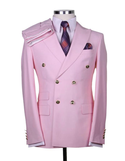 Designer Mens Double Breasted Gold Button Suit in Pink 1   - from alligatorwarehouse.com
