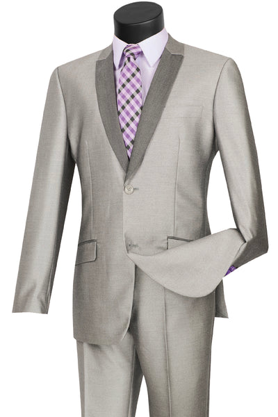 Mens 2 Buttton Slim Contrast Peak Lapel Tuxedo in Grey 1 SO1S2PS-1_GRAY_36S  - from alligatorwarehouse.com