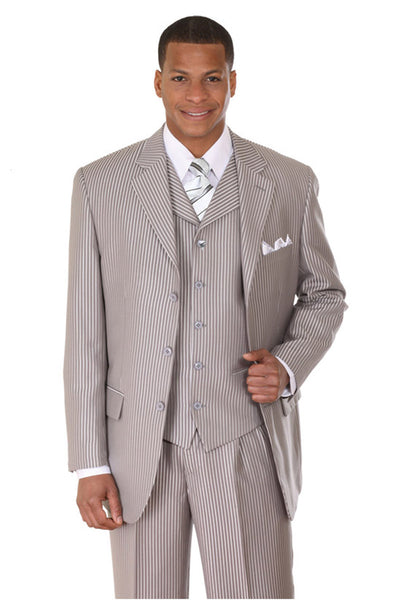 Mens 3 Button Vested Tonal Stripe Suit in Grey 1 5802V5-Grey-38R  - from alligatorwarehouse.com