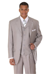 Mens 3 Button Vested Tonal Stripe Suit in Grey