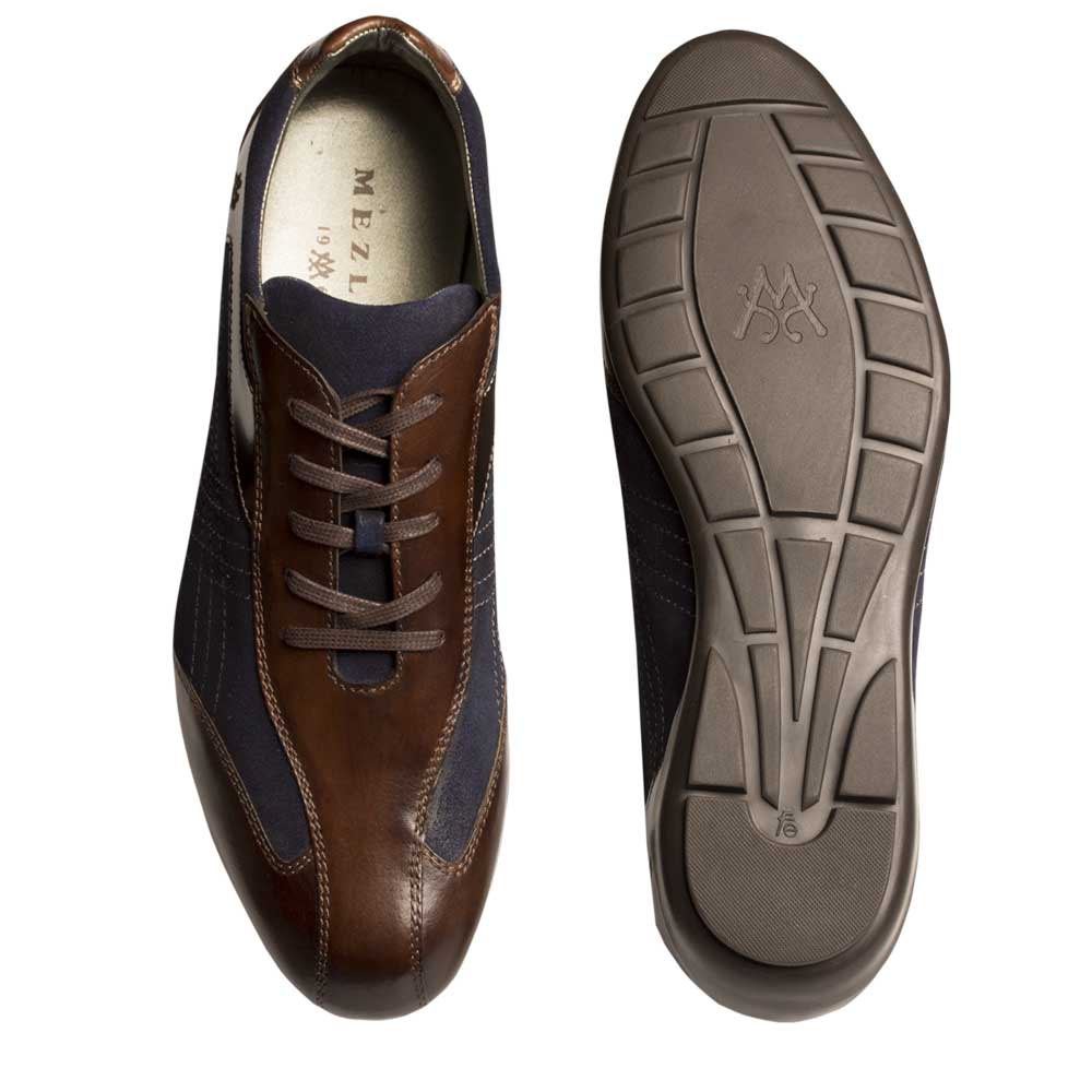 Mens Mezlan Vega Calfskin & Suede Sneaker in Brown & Navy