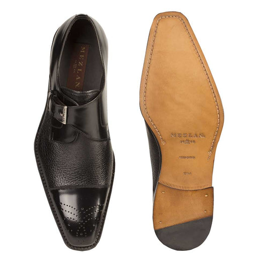 Mens Mezlan Phoenix Monk Strap Deerskin Cap Toe Dress Shoe in Black - LAST CALL 14