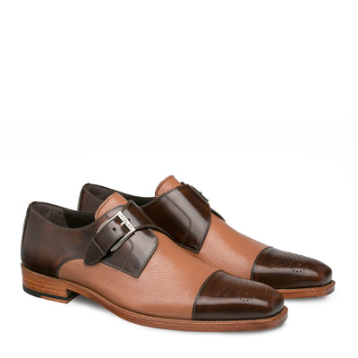 Mens Mezlan Phoenix Monk Strap Deerskin Cap Toe Dress Shoe in Camel 4   - from alligatorwarehouse.com