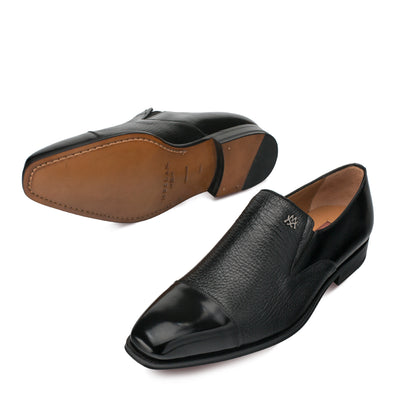 Mens Mezlan Milani Calf & Deerskin Cap Toe Slip on Loafer Dress Shoe in Black 2   - from alligatorwarehouse.com