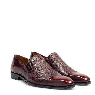 Mens Mezlan Milani Calf & Deerskin Cap Toe Slip on Loafer Dress Shoe in Burgundy - LAST CALL 10,13 4   - from alligatorwarehouse.com