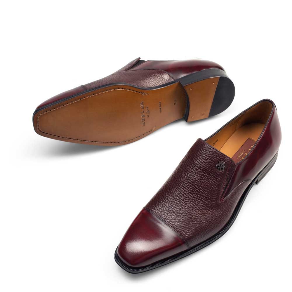 Mens Mezlan Milani Calf & Deerskin Cap Toe Slip on Loafer Dress Shoe in Burgundy - LAST CALL 10,13