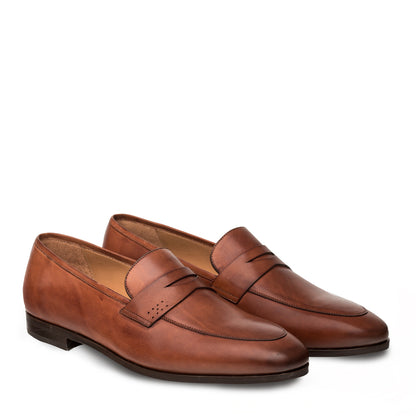 Mens Melzan Fabrizi Calfskin Penny Loafer Dress Shoe in Cognac