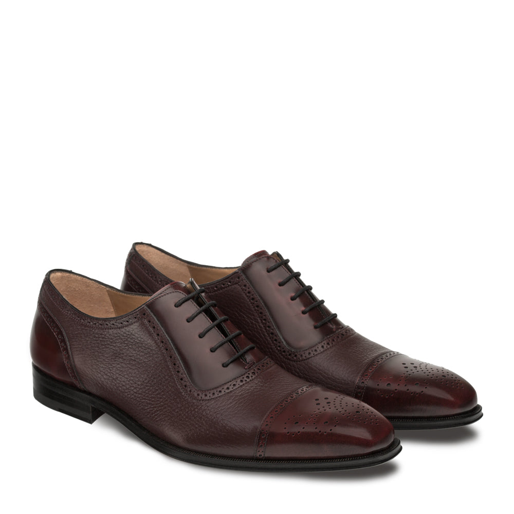 Mens Mezlan Murino Calf & Deerskin Cap Toe Dress Shoe in Burgundy