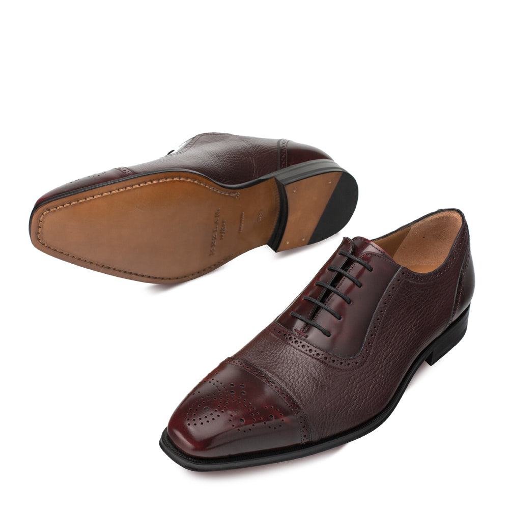 Mens Mezlan Murino Calf & Deerskin Cap Toe Dress Shoe in Burgundy