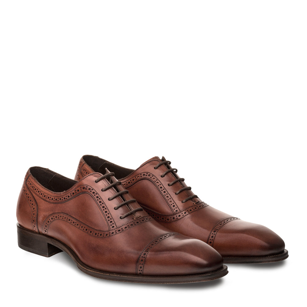 Mens Mezlan Remy Classic Calfskin Cap Toe Dress Shoe in Cognac