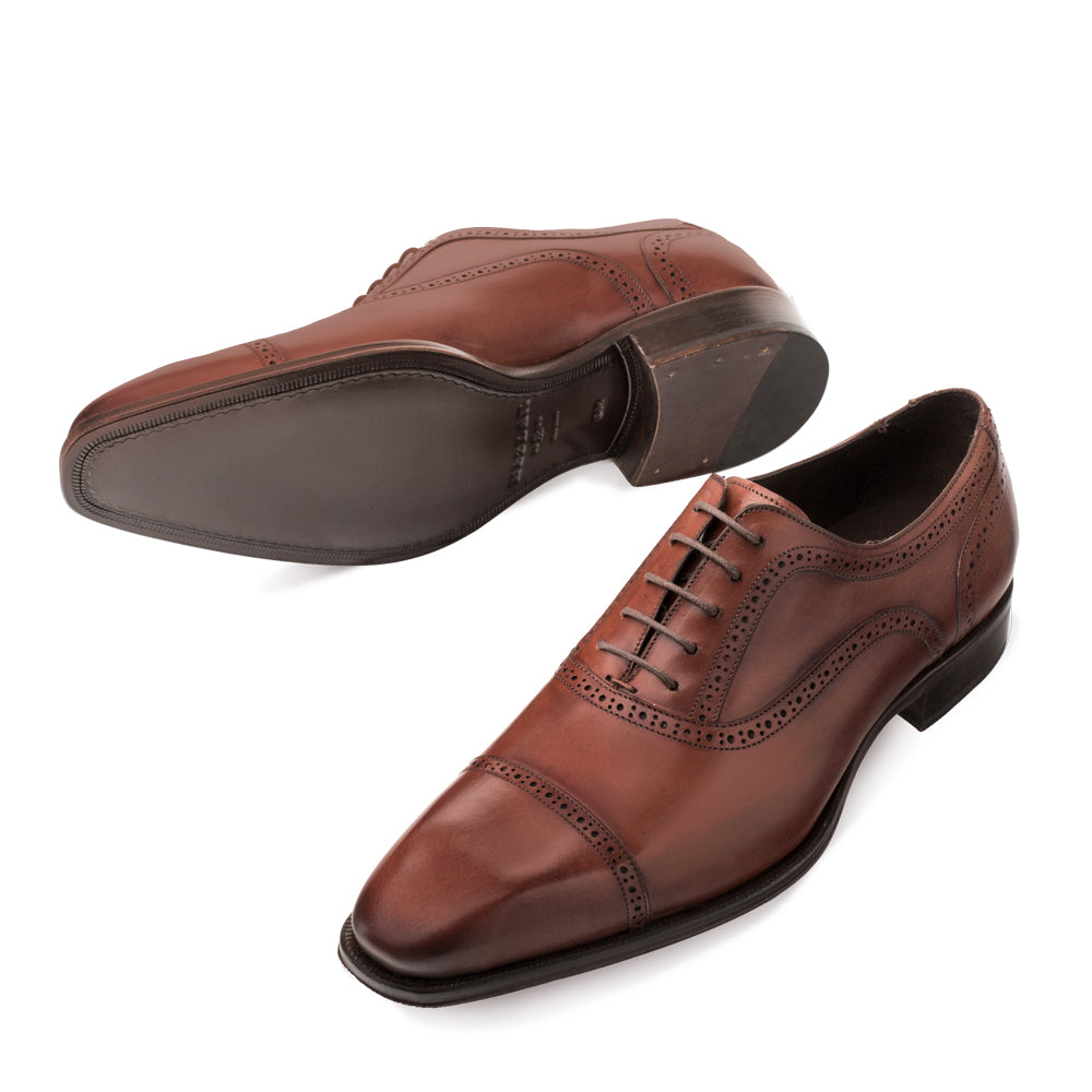 Mens Mezlan Remy Classic Calfskin Cap Toe Dress Shoe in Cognac