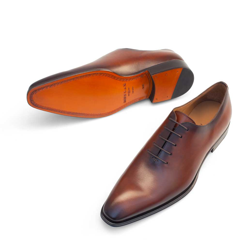 Mens Mezlan Plain Toe Calfskin Dress Shoe in Cognac