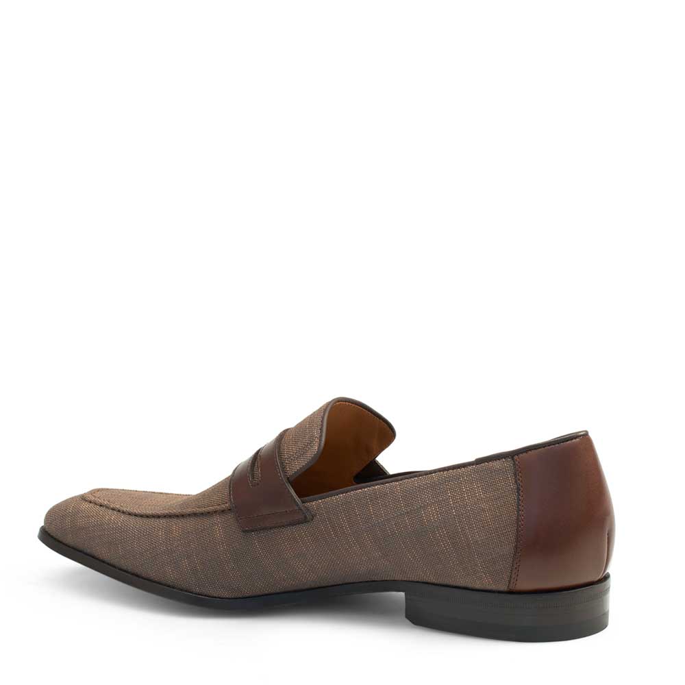 Mens Mezlan Fabric & Calfskin Penny Loafer in Taupe