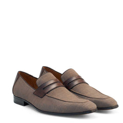 Mens Mezlan Fabric & Calfskin Penny Loafer in Taupe